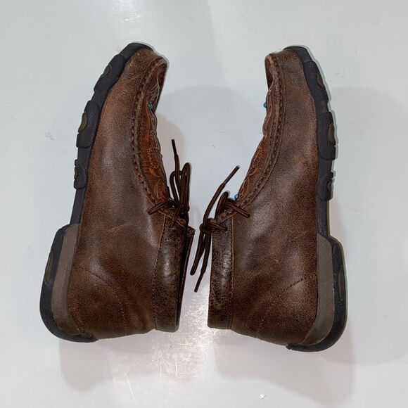 Twisted X Embroidered Brown Leather Shoes with Turquoise Details - Picture 3 of 10